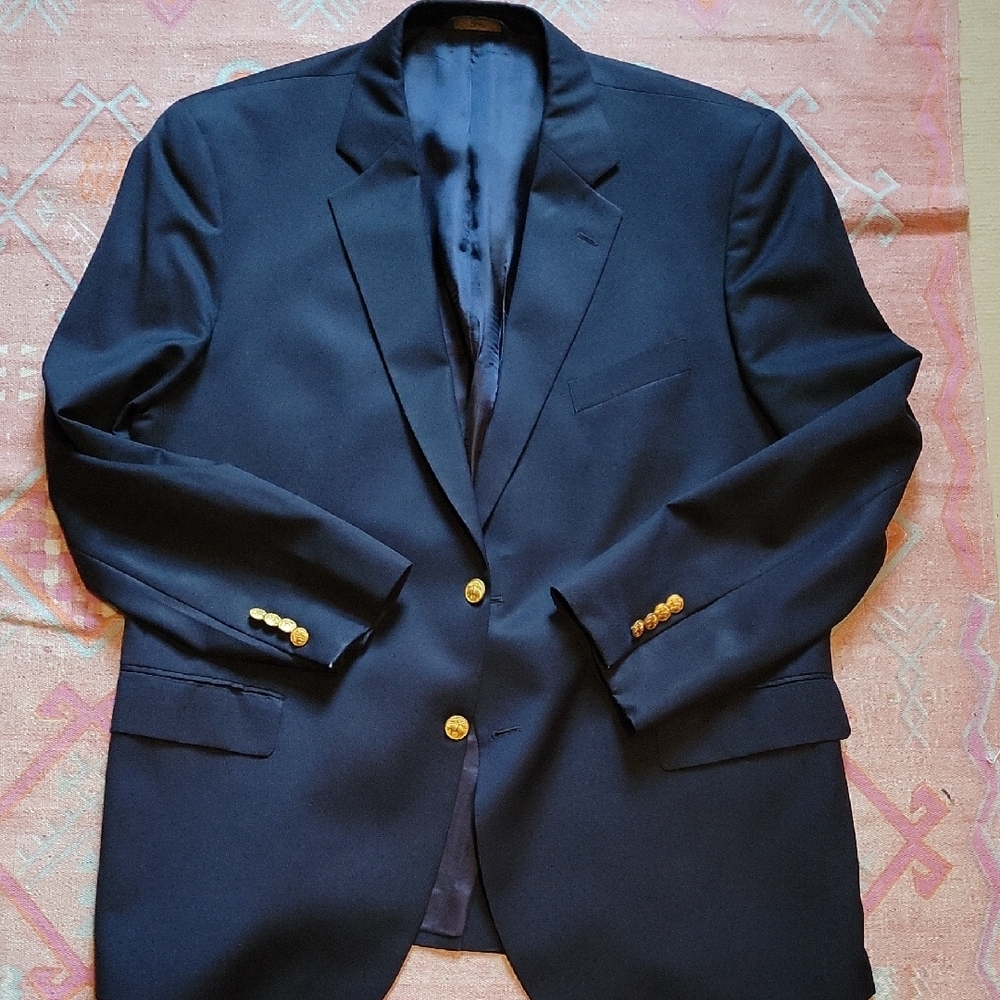 Blue Sport Coat with Gold Accents and Notched Lapel